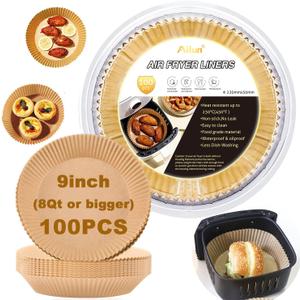 Ailun Air Fryer Paper Liners 9inch, 100PCS Non-Stick Parchment Paper,Oil Resistant,Disposable Food Grade Free of Bleach Paper Round for 5-10 QT Air Fryer Baking Roasting Microwave