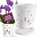 Atri Ceramic Orchid Pots with Holes–5.25in Modern Porcelain Indoor Orchid Planter–Drainage Hole–Small Orchid Pot for Repotting–White Orchid Pot with Holes