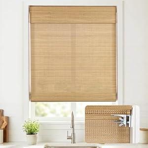 UNISHADES NO Drill Cordless Bamboo Roman Shades, Windows Size 29.5" W × 64" H - Carbonized