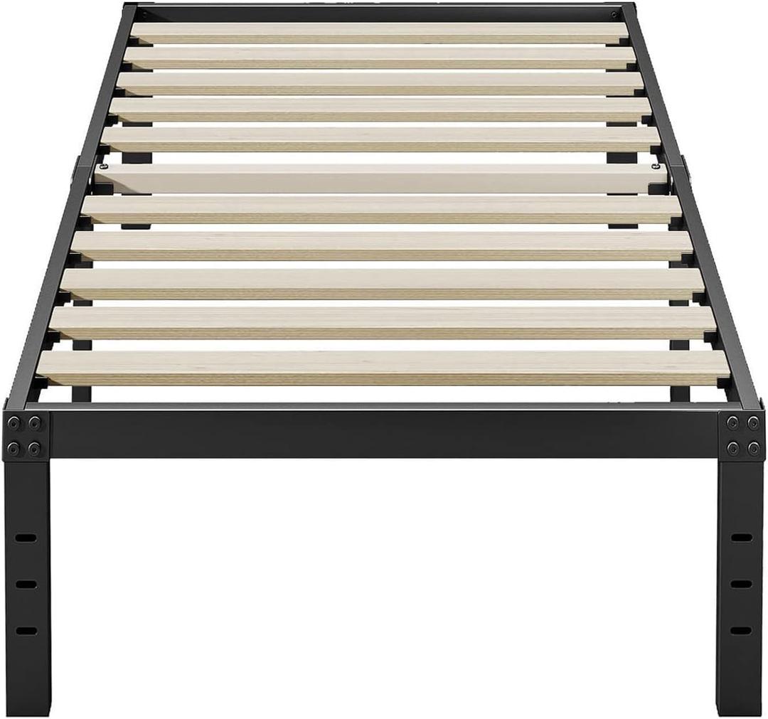 ZIYOO Twin XL Bed Frame, 18 Inches Tall, 3 Inches Wide Wood Slats with 2500 Pounds Support, No Box Spring Needed, High Metal Platform with Underbed Storage Space, Easy Assembly, Noise Free