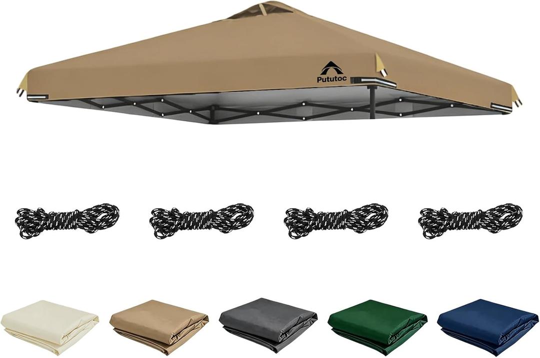 10x10ft Canopy Replacement Top Cover with Air Vent, UV Protected & Waterproof Pop-up Canopy Roof, Adjustable Elastic Straps for Outdoor Patio Garden Sun Shade Tent (Top Only) (Khaki)