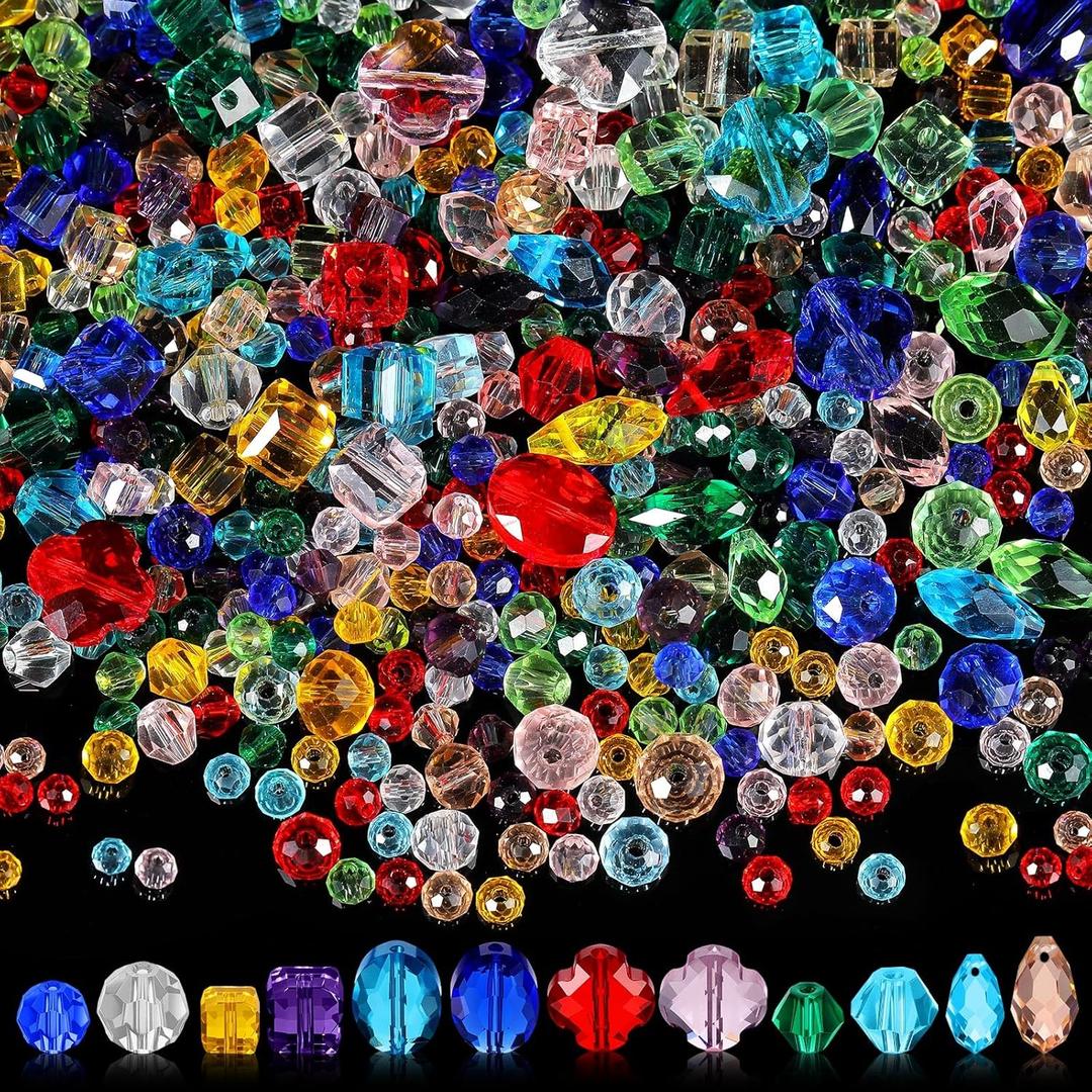 Kigeli 1280 Pcs Glass Beads Bulk Assorted Crystal Beads for Jewelry Making Faceted Teardrop Rondelle Briolette for DIY Crafts Necklace Wristband Earring Kit(Multicolor)