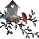 Birds Wall Metal Decor Outdoor Art Hanging Metal Tree with Birdhouse for Living Room Tree Leaf Wall Decor for Indoor Outside Garden, 10.6 x 12 Inches (Dark Grey)