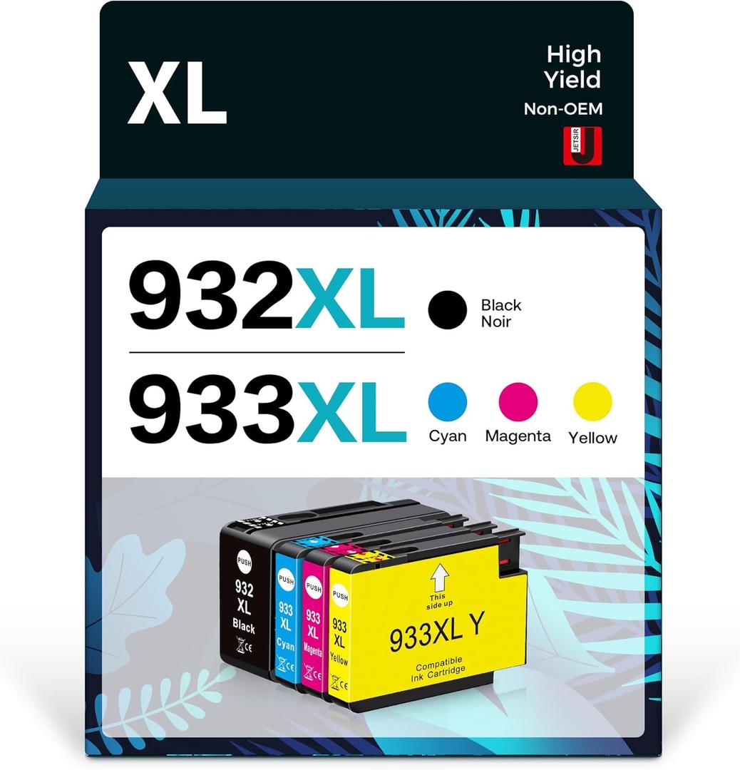 932XL 933XL Compatible Ink Cartridge Combo Pack Replacement for HP 932 933 Work for HP OfficeJet 6100 6600 6700 7110 7510 7612 7610 Printers, 4 Packs (Black, Cyan, Magenta, Yellow)