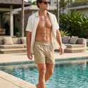 Men Swim Trunks 5 Inch Inseam Compression Liner Quick Dry Drawstring Zipper Pockets for Summer Beach Surfing Water Sports