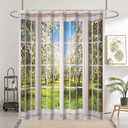 72x72inch Spring Natural Scenery Shower Curtain Sets with Hooks French Style Spring Scenery Outside Window Bath Curtain for Bathroom European White Curtain Pattern Bathtubs Stall Decor