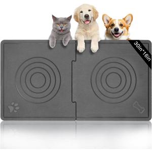 Stone Dog & Cat Food Mat, Diatomaceous Pet Feeding Mat for Water Bowls, Quick Drying Non-Slip Mat for Floors (Grey, 30" x 16")