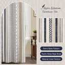 Nave Blue Boho Shower Curtain for Bathroom,Beige Linen with Striped Print and Twine-Inspired Woven Center,72" W x 72" L