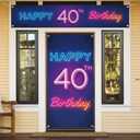 Neon Happy 40th Birthday Door Cover Porch Banner and Large Yard Sign Set Decor Colorful - Glow Neon Theme 40 Years Old Birthday Party Decoraions for Men Women Supplies