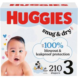 Huggies Size 3 Diapers, Snug & Dry Baby Diapers, Size 3 (16-28 lbs), 210 Count (6 Packs of 35), Packaging May Vary