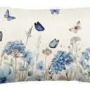 AVOIN colorlife Spring Blue Hydrangea Throw Pillow Cover, 12 x 20 Inch Dandelion Butterfly Summer Cushion Case Decoration for Sofa Couch