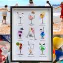 MEAKEO Sea Glass Cocktail Wall Art with Frame,Handmade Seaglass Wine Glass Art,Beach Glass Friendship Gift for Home Decor,and Gift Ideas