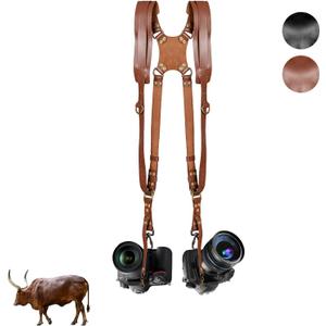Kasla Camera Strap,Camera Straps for Photographers,Leather Dual Camera Strap for Two DSLR/SLR Cameras (Brown)