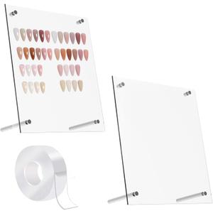 2 PCS Transparent Nail Art Display Board, Large Acrylic Display Polish Board False Nail Tips Sample Display Holder Nail Color Nail Practice Board with Double Sided Tape For Salon 13.4 x 9.8 Inches