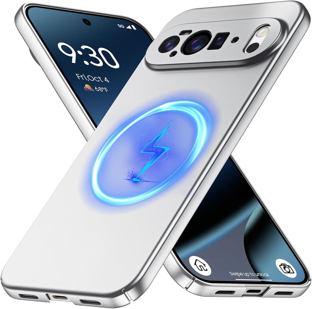 Magnetic Pixel 10 Pro XL Case, Slim Minimalist Matte Hard PC Cover Compatible with PixelSnap/Magsafe], Ultra-Thin Lightweight Protective Bumper with Camera & Screen Guard-Silvery