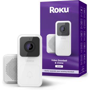 Roku Smart Home Wired Video Doorbell & Chime - 1080p HD Night Vision Ultrawide View Doorbell Camera with Motion & Sound Detection, 2-Way Audio & Works with Alexa & Google