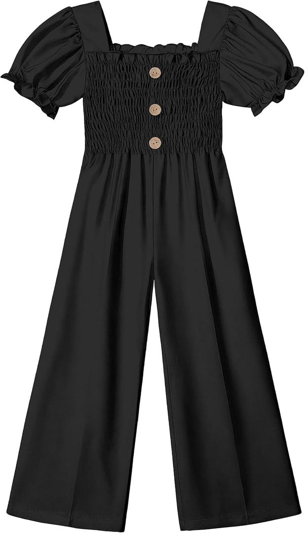 BAVADER Girls Romper 5-14 Years One Piece Girls' Jumpsuits & Rompers Short Sleeve Girls Jumpsuit Floral Smocked Girls Clothes, 9-10Y