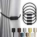 Porlau 4 Pack Strong Magnetic Curtain Tiebacks Outdoor Elegant Decorative Tie Backs Modern Rope Tiebacks for Drapes Window Curtain Holdbacks for Draperies- Black