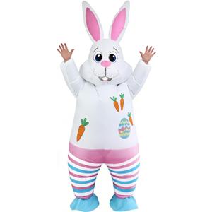 JASHKE Easter Bunny Costume Adult Inflatable Rabbit Costume Blow up Suit Fancy Dress for Adult Men Women (White)