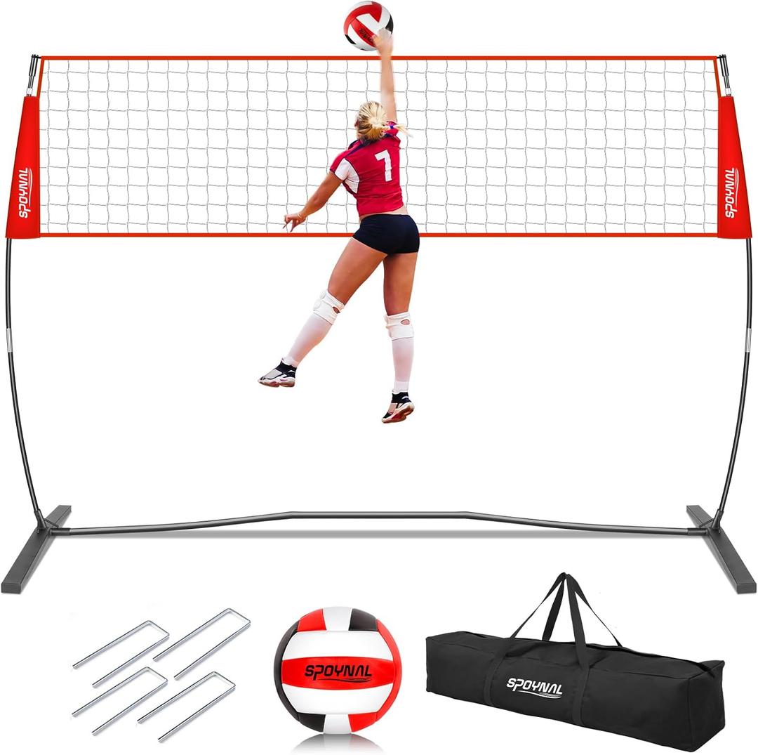 12FT/20FT Portable Volleyball Net Volleyball Net for Backyard Freestanding Volleyball Practice Net Outdoor Indoor Volleyball Training Set with Adjustable Height Carry Bag and Volleyball