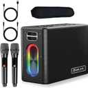 Zeelink Karaoke Machine with Two Wireless Microphones, 150W Powerful Portable Bluetooth Speaker for Party, 24 hour playtime with 15000mAH high-capacity Battery, LED Lights, Supports TWS/REC/AUX/USB/TF
