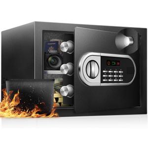 1.3 Cu Ft Home Safe Box, Steel Electronic Lock, with USB-C Emergency Unlock, Fireproof Bag, Felt-Lined Interior, Silent Keypad & Battery Indicator, Fits A4 Documents Bedroom, Office, Travel