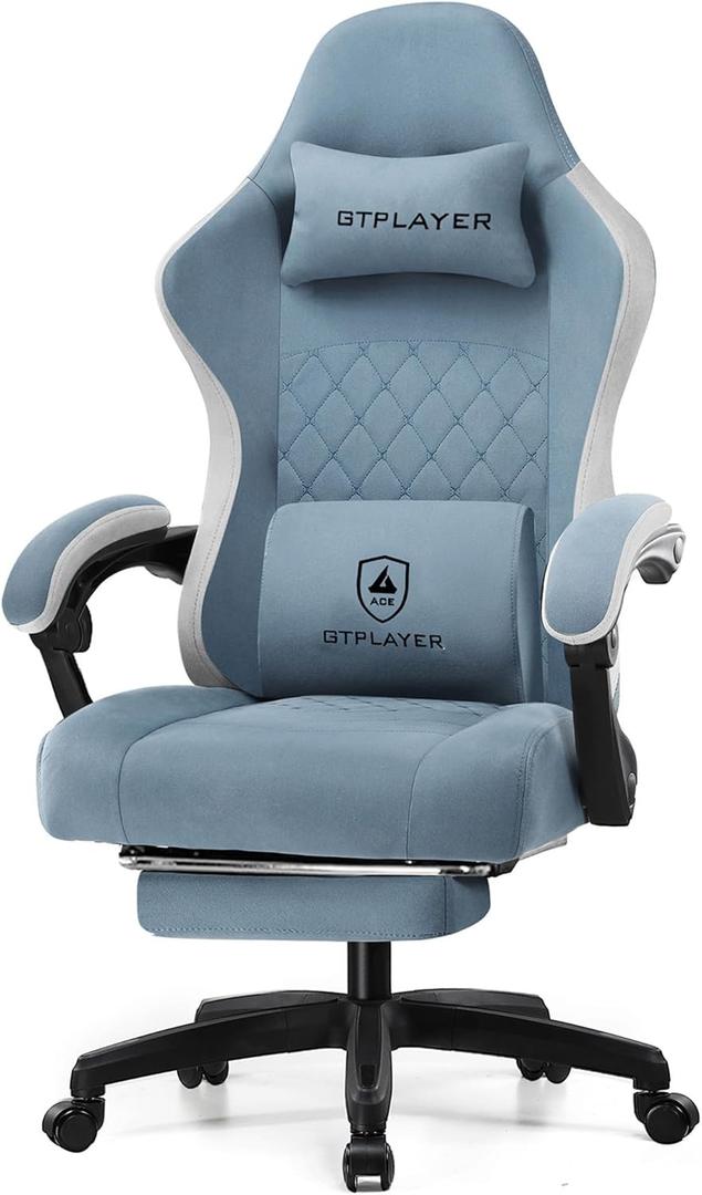 GTPLAYER Gaming Chair, Computer Office Chair with Pocket Spring Cushion, Linkage Armrests and Footrest, High Back Ergonomic Computer Chair with Lumbar Support Task Chair with Footrest (Lightblue) GTPLAYER Gaming Chair, Computer Office Chair with Pocket Spring Cushion, Linkage Armrests and Footrest, High Back Ergonomic Computer Chair with Lumbar Support Task Chair with Footrest (Lightblue)