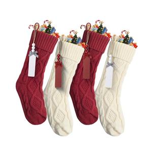 Mr. Pen- Personalized Christmas Stockings with Wooden Name Tags, Set of 4, 18" Red & Cream Cable Knit Stockings for Christmas