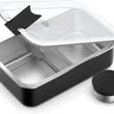 Bakpoco Stainless Steel Bento Lunch Box for Adult, 42oz Leak-Proof Lunch Box Containers, Microwave-Safe, with Adjustable Divider, Convenient Metal Lunchbox for Work, Travel (1-2 Black)