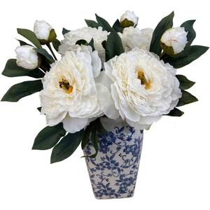 4 PCS Premium White Peonies Artificial Flowers,19.2Fake Faux Silk Peonies for Centerpieces Wedding Home Decor (White)