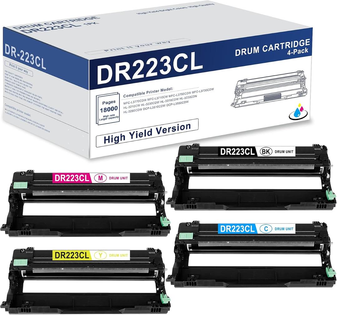DR223CL Drum Unit Set Compatible DR-223CL Replacement for Brother DR223 DR-223CL MFC-L3770CDW HL-L3290CDW HL-L3270CDW Printer (Black, Cyan, Magenta, Yellow, 4 Pack)