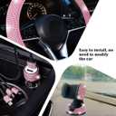 27PCS Bling Car Accessories Set for Women, 14.5-15" Rhinestone Steering Wheel Cover Cup Coaster, USB Charger Phone Holder Headrest Hook, Diamond Auto Interior Decor, Universal Fit (Pink)