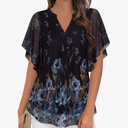 Timeson Women's Short Sleeve V Neck Blouses Shirts Floral Double Layers Mesh Tunics Tops XXL