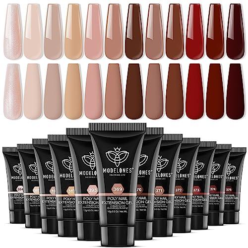 modelones Poly Nail Extension Gel 12 Colors Fall Winter Autumn Nude Skin Tone Red Classic Colors Nail Art Design Salon Gift for Women