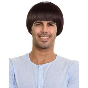 Short Mushroom Wig for Men-Synthetic 60s Bowl Cut Wigs for Anime Movie Music Costume Halloween Cosplay Party (Dark Brown)