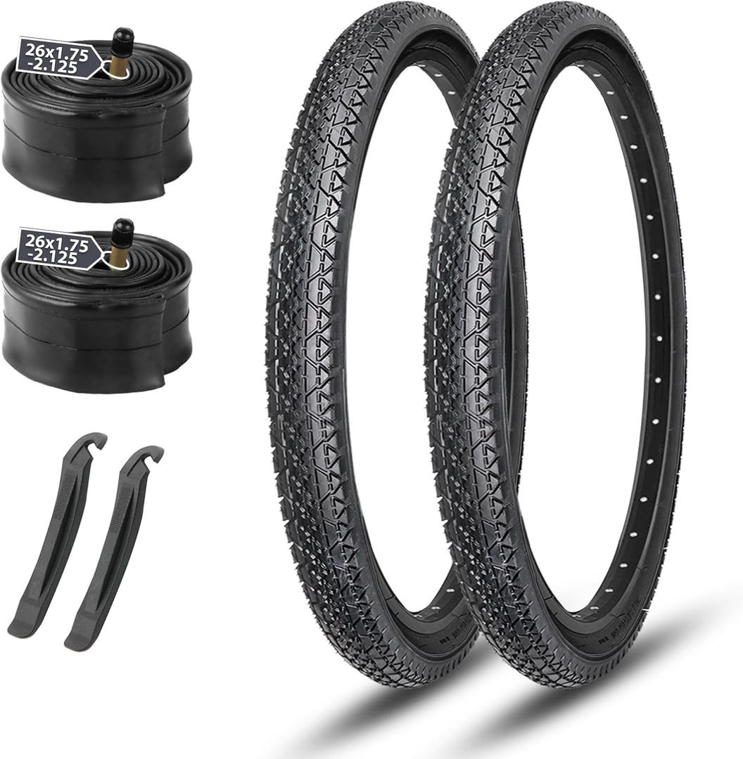 26x2.125 Cruiser Bike Tires: MOHEGIA 2-Pack 26 Inch Folding Tires with Pair Bike Tubes & Tire Levers Replacement Set for Beach Cruiser and Urban Commuting Bicycle