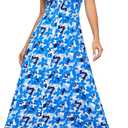 Summer Dresses for Women 2025 Beach Dress Floral V Neck Spaghetti Strap Flowy Bohe Long Floral Maxi Sundress (Ml, Blue Flower)