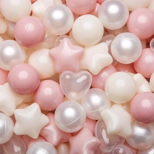 TRENDPLAY Ball Pit Balls Star and Heart Shapes for Toddlers - 50 100 200 500 Count Plastic Balls for Ball Pit Fun and Play