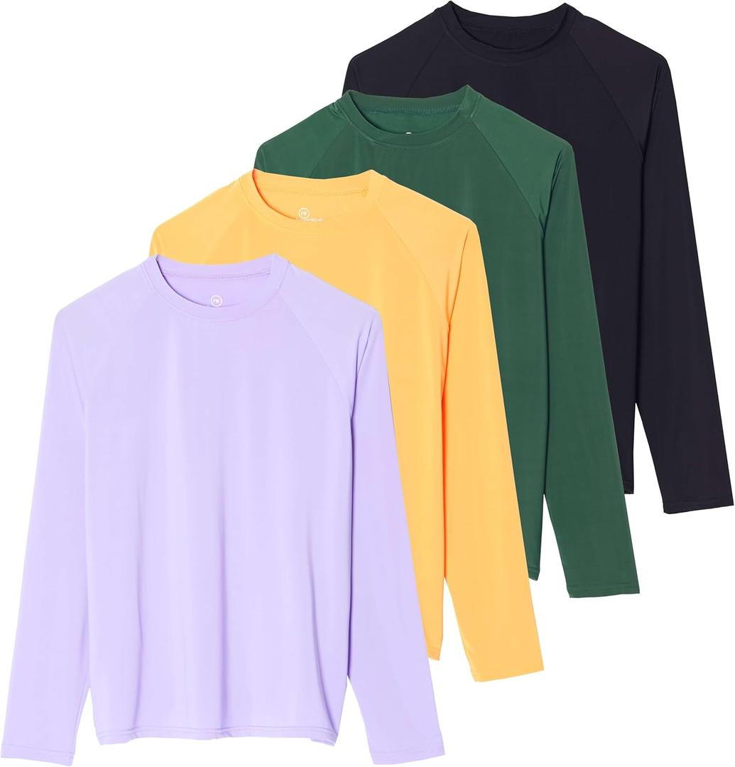 Real Essentials 4 Pack: Women's Rash Guard Sun Shirts  Long Sleeve & 1/4 Zip UPF 50+ Quick Dry UV Protection Tops (Plus) (Large)