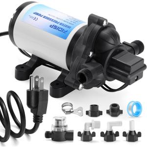 115V Water Pressure Pump 17PCS Kit, RV Diaphragm Pump, 4.0 GPM 45PSI Self Priming Pump with Power Plug & Garden Hose Adapters for Camper Yacht Marine Caravan Kitchen Bathroom and Industrial Use