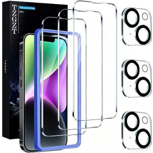 TZGZT [True 9H+ Shatterproof] 3 Pack for iPhone 14 Screen Protector Tempered Glass Film, with 3 Pack Camera Lens Protector Accessories, Phone Case Friendly, with Alignment Frame, Ultra HD