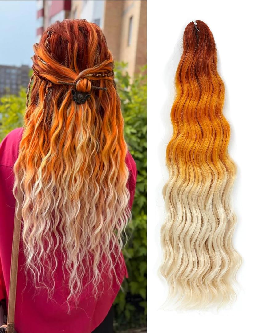 300g Curly Braiding Hair Copper to Orange to 613 Blonde Ocean Wave Crochet Hair Long Synthetic Loose Deep Wavy Twist Hair for Boho Braids (20 Inch)