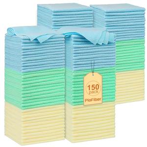 PioFiber Shop Towels – 150 Pack Edgeless Microfiber Cleaning Cloths, Reusable Lint-Free Towels for Garage, Car Detailing, Kitchen & Glass – Ultra Absorbent Quick Dry Rags, 12"x12"