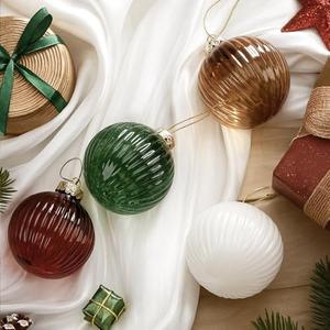 Hollowfly 9 Pcs Rustic Farmhouse Christmas Glass Ball Ornaments 2.36" Neutral Ribbed Glass Ball Ornaments for Christmas Tree Farmhouse Textured Baubles Decorations Xmas Tree Hanging Decor(Sphere)