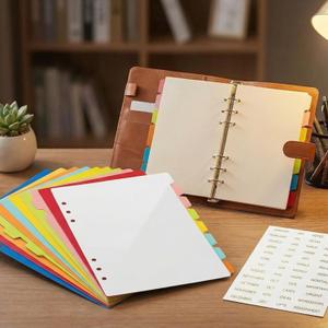 32 Pcs A5 Index Divider 6 Hole Binder Dividers 8.27 x 5.83 Inch 8 Colors Plastic Binder Dividers with Gold Month Stickers for Notebook Loose Leaf Binders Travel Diary Journal Planner