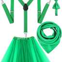 Bencailor 4 Pieces St. Patrick's Day Costume Accessories Set Including Adjustable Clip on Y Shape Suspenders Bow Tie Elastic Layered Tutu Skirt Large Satin Head Scarves for Men Women