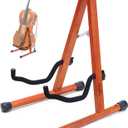 Cello Stand with Bow Holder, Mahogany Wooden A-Shape Floor Stand with Padded Foam, Handcrafted Cello Rack Fits 1/2, 3/4, 7/8, 4/4 Full-Size and Guitar, Instrument Holder for Home and Studio Display