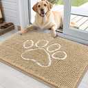 OLANLY Dog Door Mat for Muddy Paws 36x24, Paw Print Design, Absorbs Moisture and Dirt, Absorbent Non-Slip Washable Doormat, Quick Dry Chenille Mud Mat for Dogs, Entry Indoor Entryway Carpet, Beige