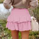 Flowy Shorts for Women Casual Boho Ruffle Tiered Skorts High Waist Mini Skirts Golf Tennis Going Out Trendy Shorts (Pink, XL)