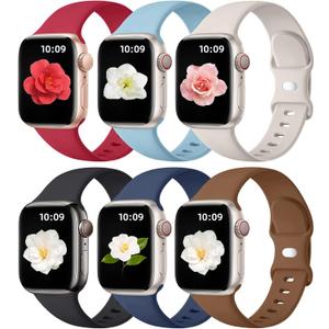 Maledan 6 Pack Bands Compatible for Apple Watch Band Women Men, Soft Silicone Sport Band Strap for iWatch Apple Watch, Size: 38mm/40mm/41mm/42mm(Series 11 10)